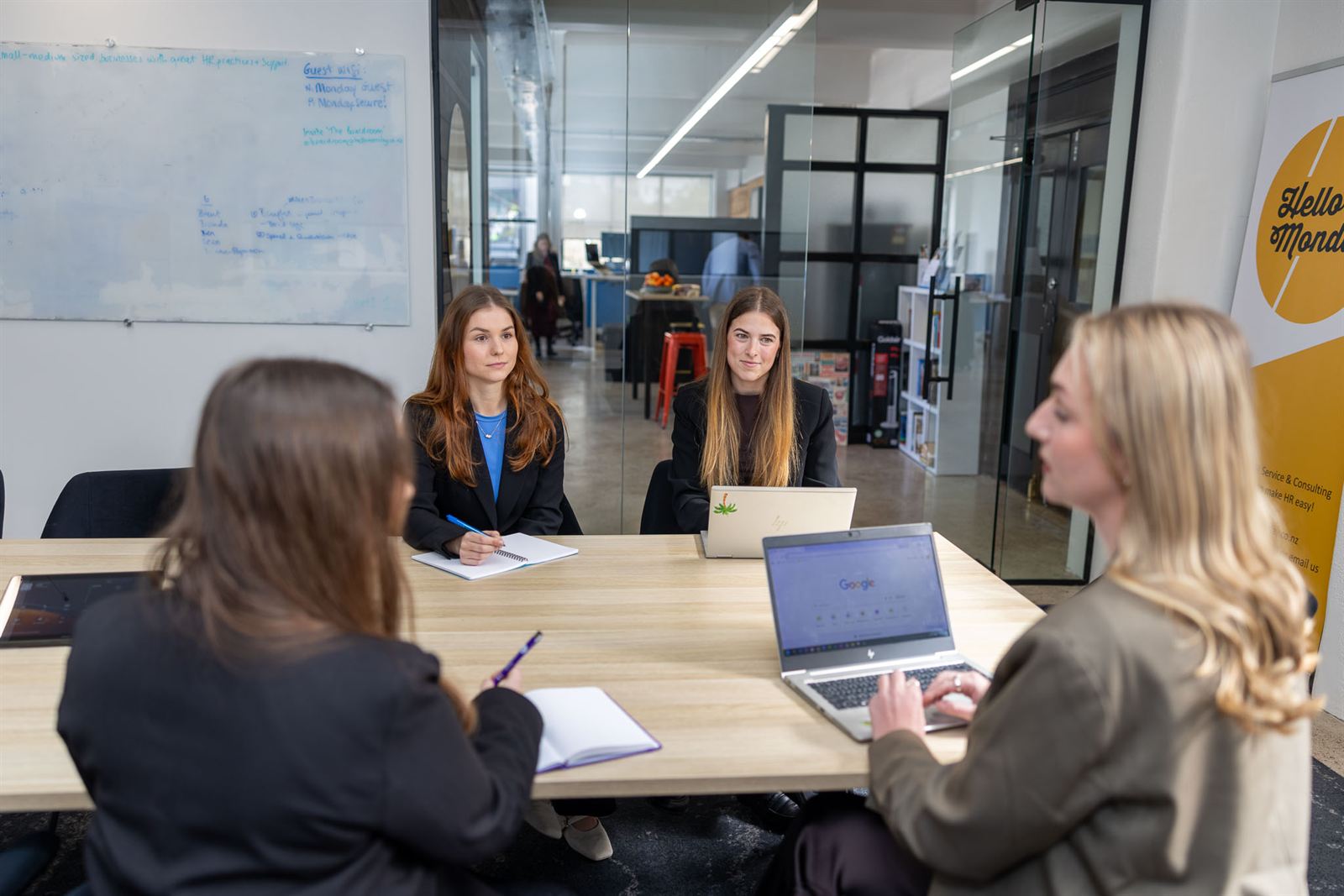 Hello Monday consultants in a planning session in the boardroom