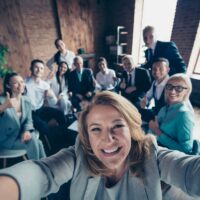 lady taking group photo from birds eye view